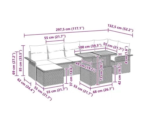 Sodo Sofų Rinkinys Su Pagalve 8 Pcs Juoda Ir Kreminė