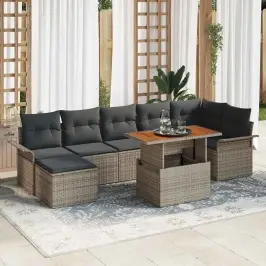 Sodo Sofų Rinkinys Su Pagalve 8 Pcs Pilka