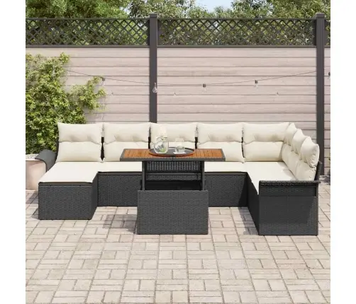 Sodo Sofų Rinkinys Su Pagalve 9 Pcs Juoda Ir Kreminė