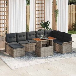 Sodo Sofų Rinkinys Su Pagalve 9 Pcs Pilka