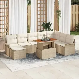 Dārza Dīvānu Komplekts Ar Spilvenu 9 Pcs Bēša Un Krēmkrāsa Vidaxl