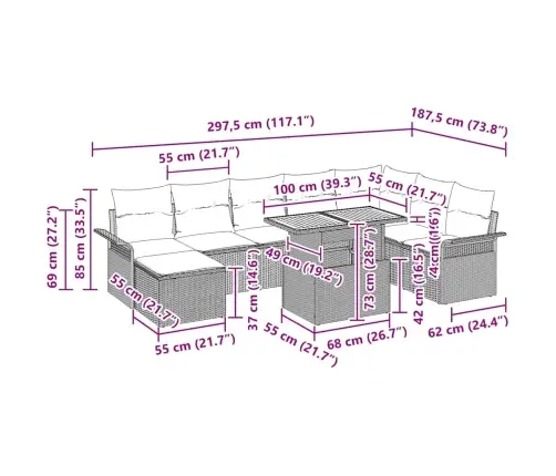 9 Daļu Dārza Pusdienu Komplekts Ar Spilveniem Melnā Poli Rotangpalmas Akācijas Vidaxl