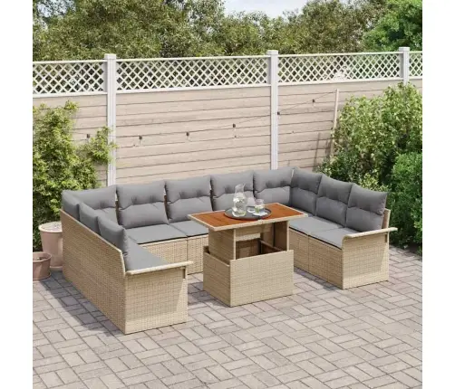 10 Gabalu Dārza Ēdamgalds Ar Spilveniem Bēšs Poli Rotangpalma Akācija Vidaxl