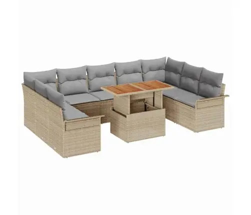 10 Gabalu Dārza Ēdamgalds Ar Spilveniem Bēšs Poli Rotangpalma Akācija Vidaxl