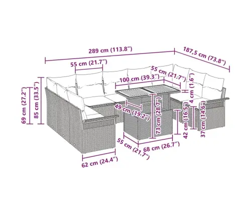 10 Gabalu Dārza Ēdamgalds Ar Spilveniem Bēšs Poli Rotangpalma Akācija Vidaxl