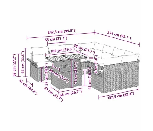 11 Daļu Dārza Ēdamgalda Komplekts Ar Spilveniem Pelēks Polirattans Akācija Vidaxl