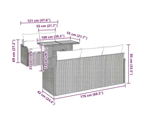 Aia Diivanikomplekt Padjaga 6 Pcs Hall Polürotang