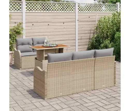 Sodo Sofų Rinkinys 6 Pcs Bežinė Ir Šviesiai Pilka Poliratanas