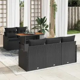 Dārza Dīvānu Komplekts Ar Spilvenu 6 Pcs Melna Vidaxl