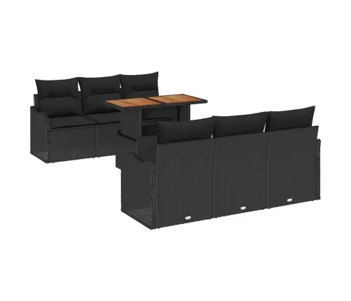 7 Gabalu Dārza Dīvānu Komplekts Ar Spilveniem, Melna Poli Rotangpalma Akācija Vidaxl