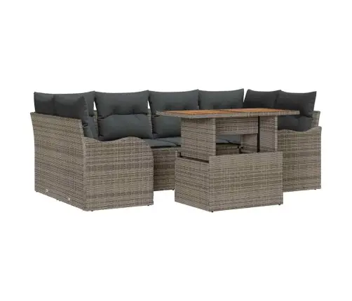 7 Gabalu Dārza Dīvānu Komplekts Ar Spilveniem Pelēks Poli Rattan Vidaxl