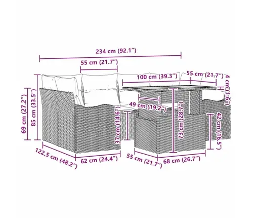 7 Daļu Dārza Dīvānu Komplekts Ar Spilveniem Bēšs Poli Rotangpalma Akācija Vidaxl