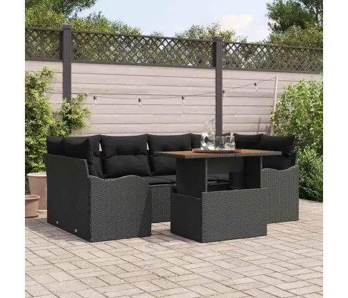 7 Daļu Dārza Dīvānu Komplekts Ar Spilveniem Melns Polirats Akācija Vidaxl