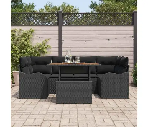 7 Daļu Dārza Dīvānu Komplekts Ar Spilveniem Melns Polirats Akācija Vidaxl