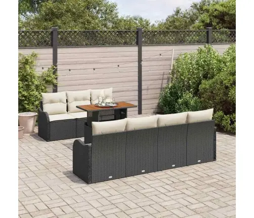 8 Gabalu Dārza Dīvāna Komplekts Ar Spilveniem Melnā Poli Rotangpalmas Vidaxl