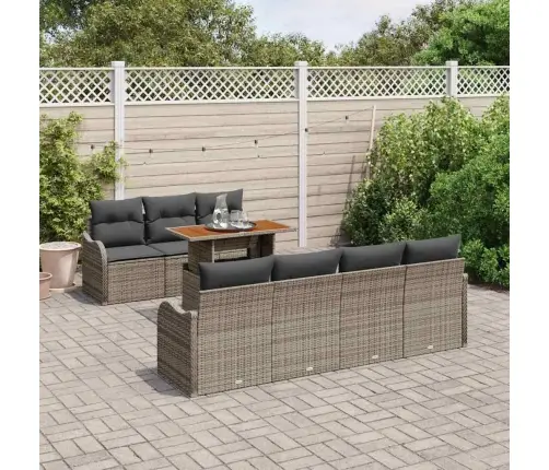 8 Gabalu Dārza Dīvānu Komplekts Ar Spilveniem, Pelēks, Poli Rotangpalma, Akācija Vidaxl