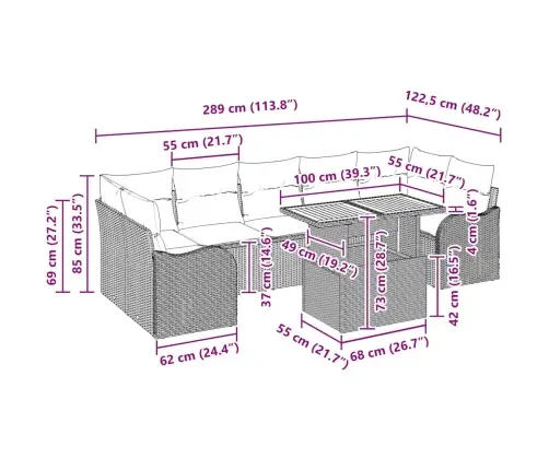 Sodo Sofų Rinkinys Su Pagalve 8 Pcs Juoda Ir Kreminė