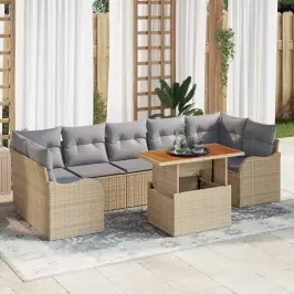 Dārza Dīvānu Komplekts Ar Spilvenu 8 Pcs Bēša Un Gaiši Pelēka Vidaxl