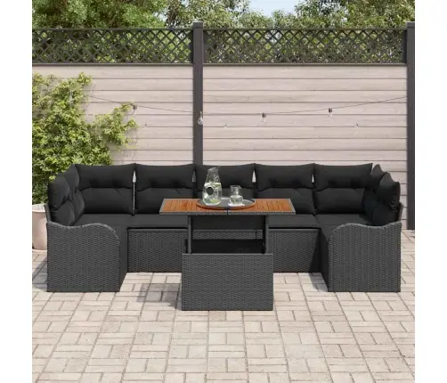 8 Daļu Dārza Dīvānu Komplekts Ar Spilveniem Melnā Rotangpalmas Akācijā Vidaxl