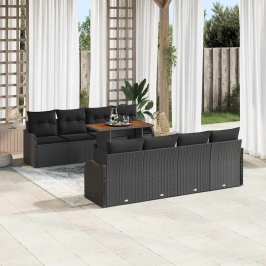 Sodo Sofų Rinkinys Su Pagalve 7 Pcs Juoda