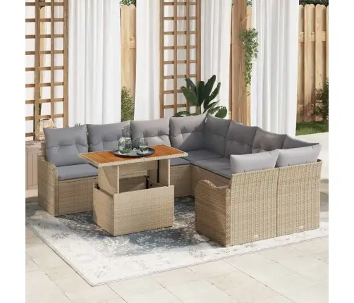 Sodo Sofų Rinkinys 7 Pcs Smėlio Ir Šviesiai Pilkos Spalvos