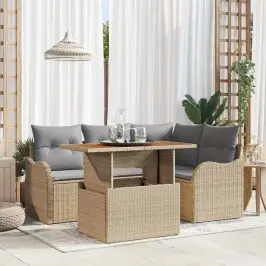 Dārza Dīvānu Komplekts Ar Spilvenu 5 Pcs Bēša Un Gaiši Pelēka Vidaxl