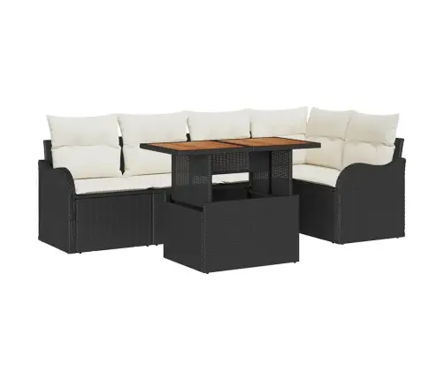 6 Daļu Dārza Dīvānu Komplekts Ar Spilveniem Melns Poli Rotangpalmas Akācija Vidaxl