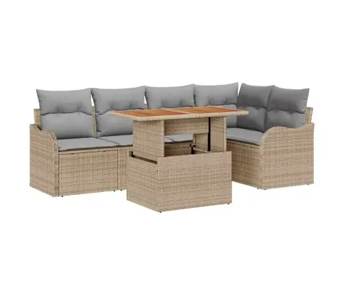 6 Gabalu Dārza Dīvānu Komplekts Ar Spilveniem Bēšs Poli Rotangpalma Akācija Vidaxl