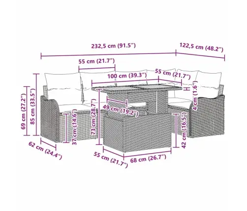 6 Gabalu Dārza Dīvānu Komplekts Ar Spilveniem Bēšs Poli Rotangpalma Akācija Vidaxl