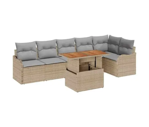 7 Daļu Dārza Dīvānu Komplekts Ar Spilveniem Bēšs Poli Rotangpalma Akācija Vidaxl