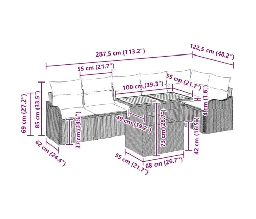 7 Daļu Dārza Dīvānu Komplekts Ar Spilveniem Bēšs Poli Ratans Akācija Vidaxl