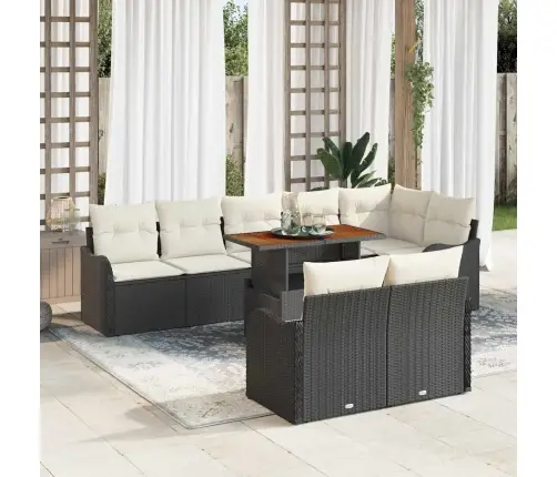 Sodo Sofų Rinkinys Su Pagalve 9 Pcs Juoda Ir Kreminė