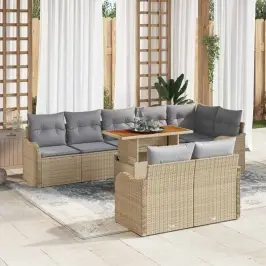 Dārza Dīvānu Komplekts Ar Spilvenu 9 Pcs Bēša Un Gaiši Pelēka Vidaxl
