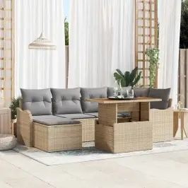 Dārza Dīvānu Komplekts Ar Spilvenu 7 Pcs Bēša Un Gaiši Pelēka Vidaxl