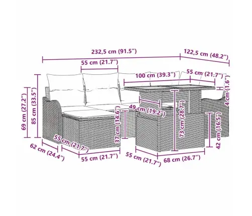7 Gabalu Dārza Dīvānu Komplekts Ar Spilveniem Bēšs Poli Rotangpalma Akācija Vidaxl