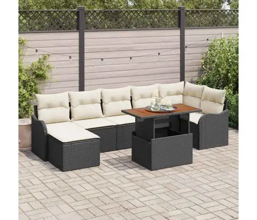 Sodo Sofų Rinkinys Su Pagalve 8 Pcs Juoda Ir Kreminė