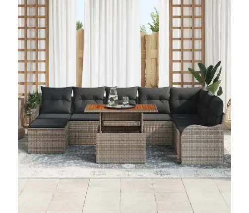 9 Daļīgs Dārza Dīvānu Komplekts Ar Spilveniem Pelēka Poli Rotangpalma Akācija Vidaxl