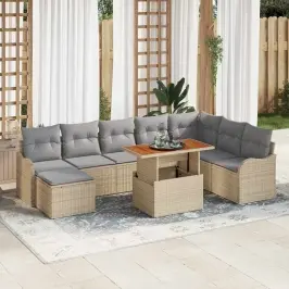 Dārza Dīvānu Komplekts Ar Spilvenu 9 Pcs Bēša Un Gaiši Pelēka Vidaxl