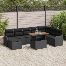 Dārza Dīvānu Komplekts Ar Spilvenu Ar Uzglabāšanu 9 Pcs Melna Vidaxl