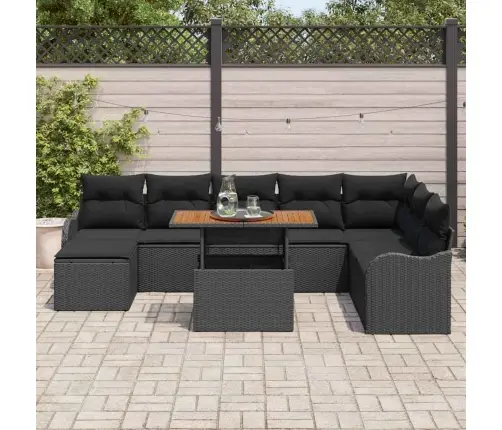 Sodo Sofų Rinkinys Su Pagalve Su Saugykla 9 Pcs Juoda