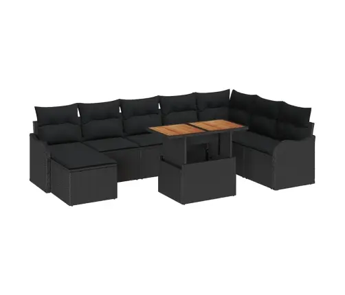 Sodo Sofų Rinkinys Su Pagalve Su Saugykla 9 Pcs Juoda
