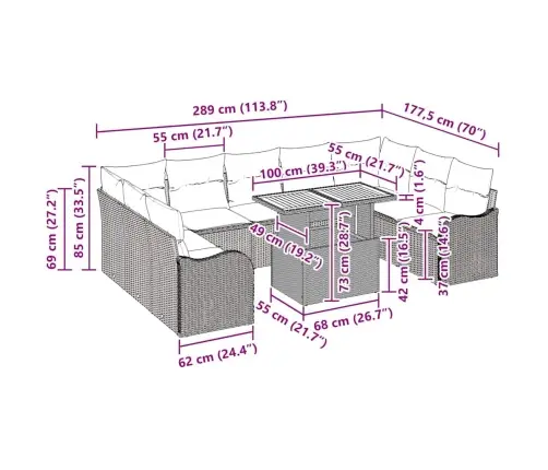 Aia Diivanikomplekt 10 Pcs Must Ja Kreemjas 100 X 55 X 73 Cm
