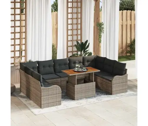 10 Gabalu Dārza Dīvānu Komplekts Ar Spilveniem Pelēkā Poliratanā Un Akācijā Vidaxl