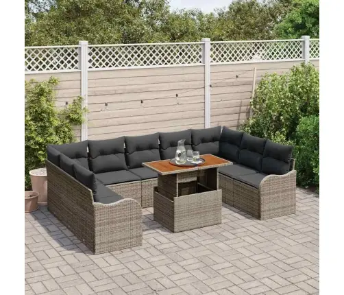 10 Gabalu Dārza Dīvānu Komplekts Ar Spilveniem Pelēkā Poliratanā Un Akācijā Vidaxl