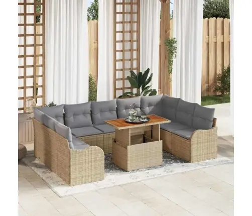 10 Gabalu Dārza Dīvānu Komplekts Ar Spilveniem Bēšā Rotangpalmasa Vidaxl