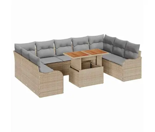 10 Gabalu Dārza Dīvānu Komplekts Ar Spilveniem Bēšā Rotangpalmasa Vidaxl