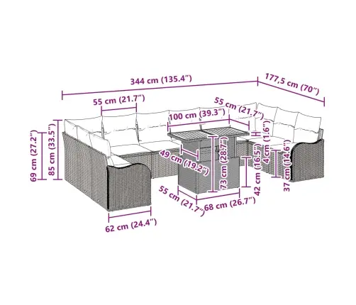 Sodo Sofų Rinkinys Su Pagalve 11 Pcs Juoda Ir Kreminė