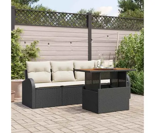 5 Gabalu Dārza Ēdamgalds Ar Spilveniem Melnā Poli Rotangpalmas Akācijā Vidaxl