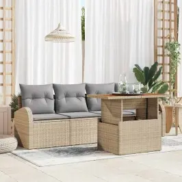 Dārza Dīvānu Komplekts Ar Spilvenu 5 Pcs Bēša Un Gaiši Pelēka Vidaxl
