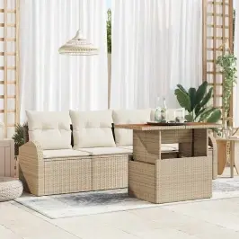 Dārza Dīvānu Komplekts Ar Spilvenu 5 Pcs Bēša Un Krēmkrāsa Vidaxl